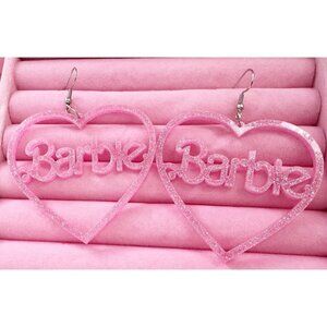 Barbie Glitter Pink Heart Drop Dangle Earrings